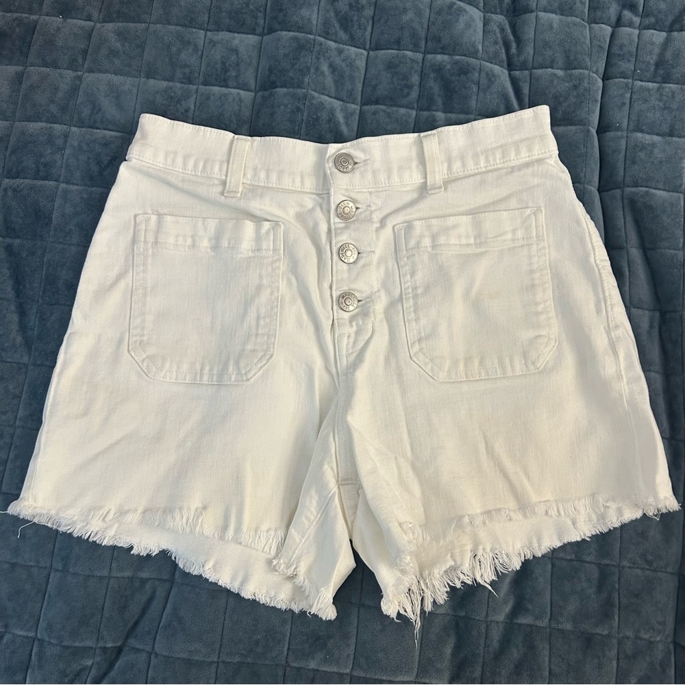 Madewell White Button Fly High Rise Frayed Shorts